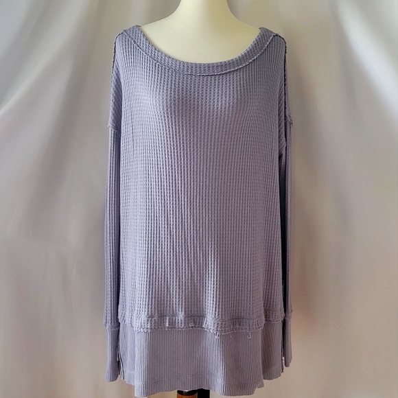 Free People lilac-grey distressed tunic thumb slits waffle weave XS - Picture 1 of 8